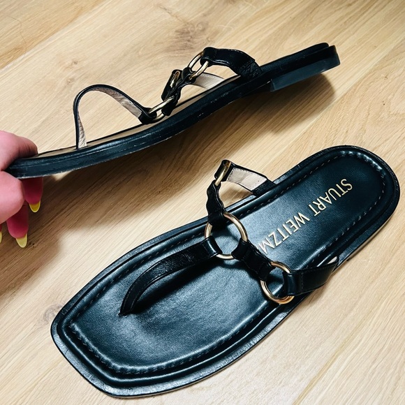 Stuart Weitzman Lalita Sandals, black leather, 7.5M - Picture 3 of 6